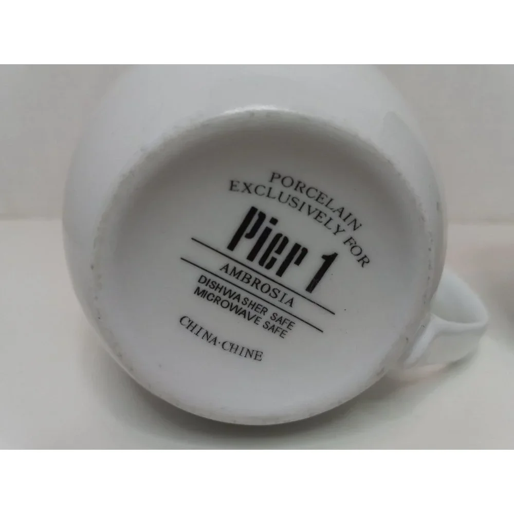 Pier 1 White Ambrosia Porcelain Set of 2 Replacement Dinner Coffee Tea Mugs